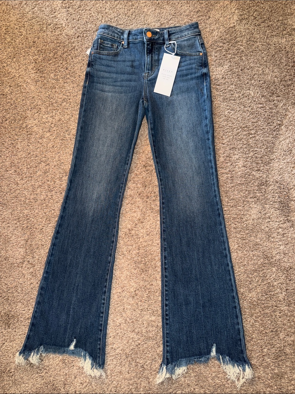 RISEN BLUE BELLE DREAMS MID RISE FRAYED HEM FLARE size 3/26 NWT